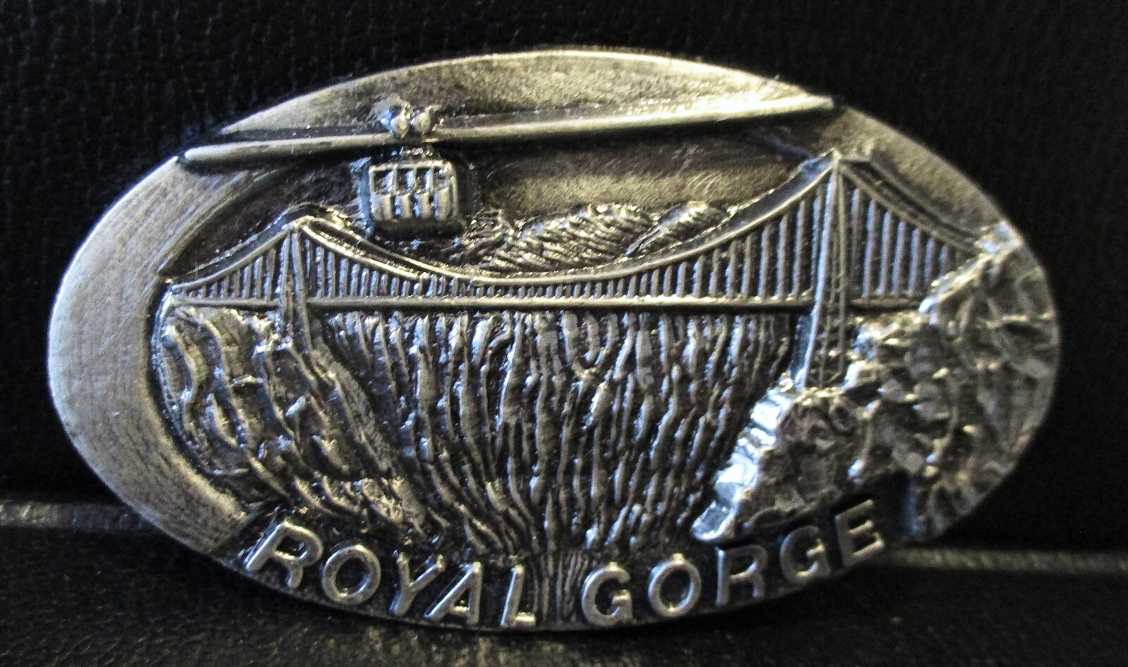 Royal Gorge Canyon Bridge & Gondola Pewter Belt Buckle 1982 Chad Mfg. Colorado