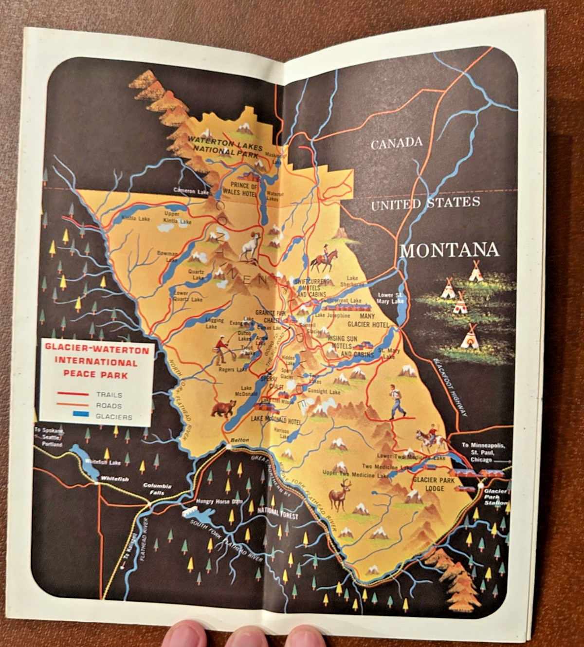 Vintage 1960s Great Northern Railway Glacier National Park Map/Brochure/Guide