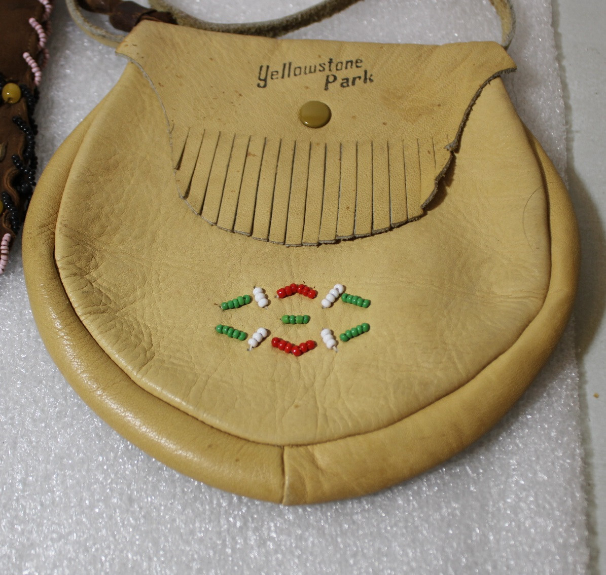 Vintage Yellowstone Park Souvenir Indian Beaded Leather Purse + Bonus Pouch