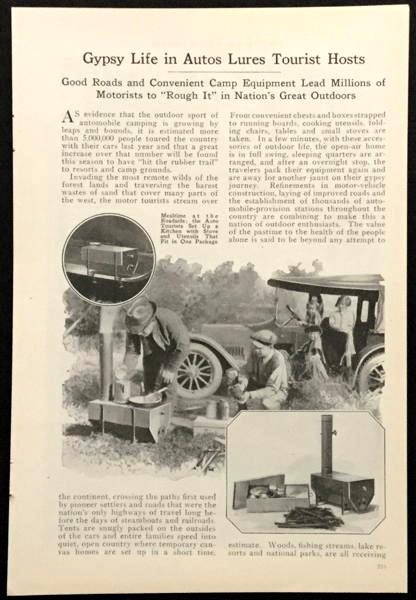 Auto Camps Car Camping 1924 pictorial “Gypsy Life in Autos Lures Tourist Hosts”