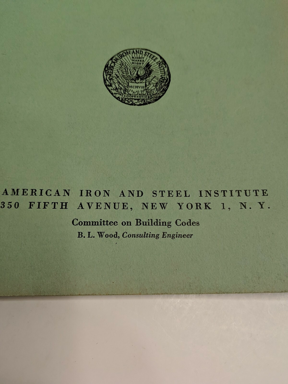 1946 Specification design light gage steel structural Iron steel & Letter/card