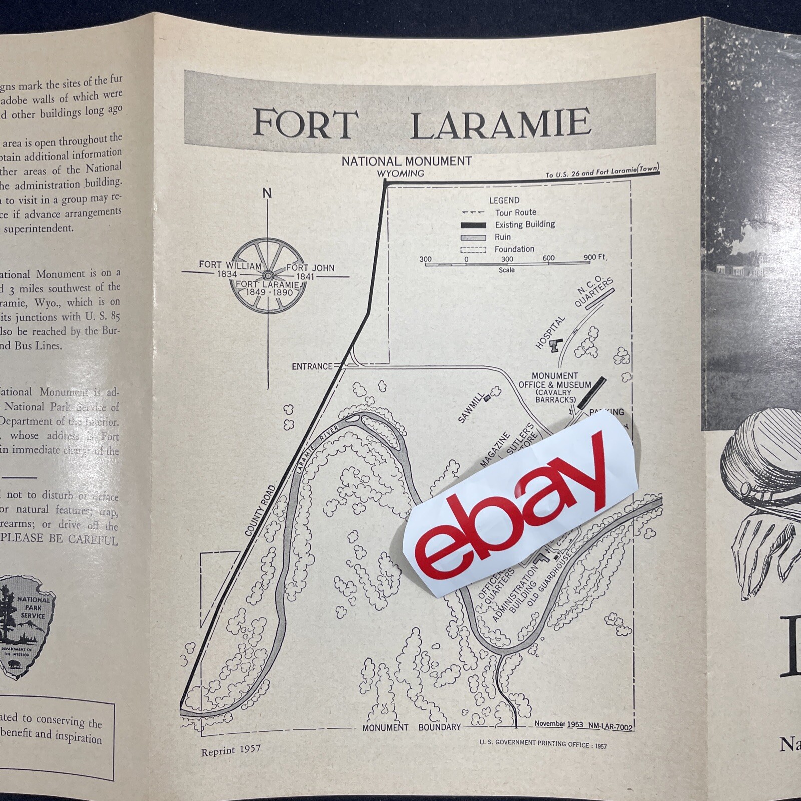 Vintage 1957 Fort Laramie National Monument Brochure Pamphlet Map Guide Info WY