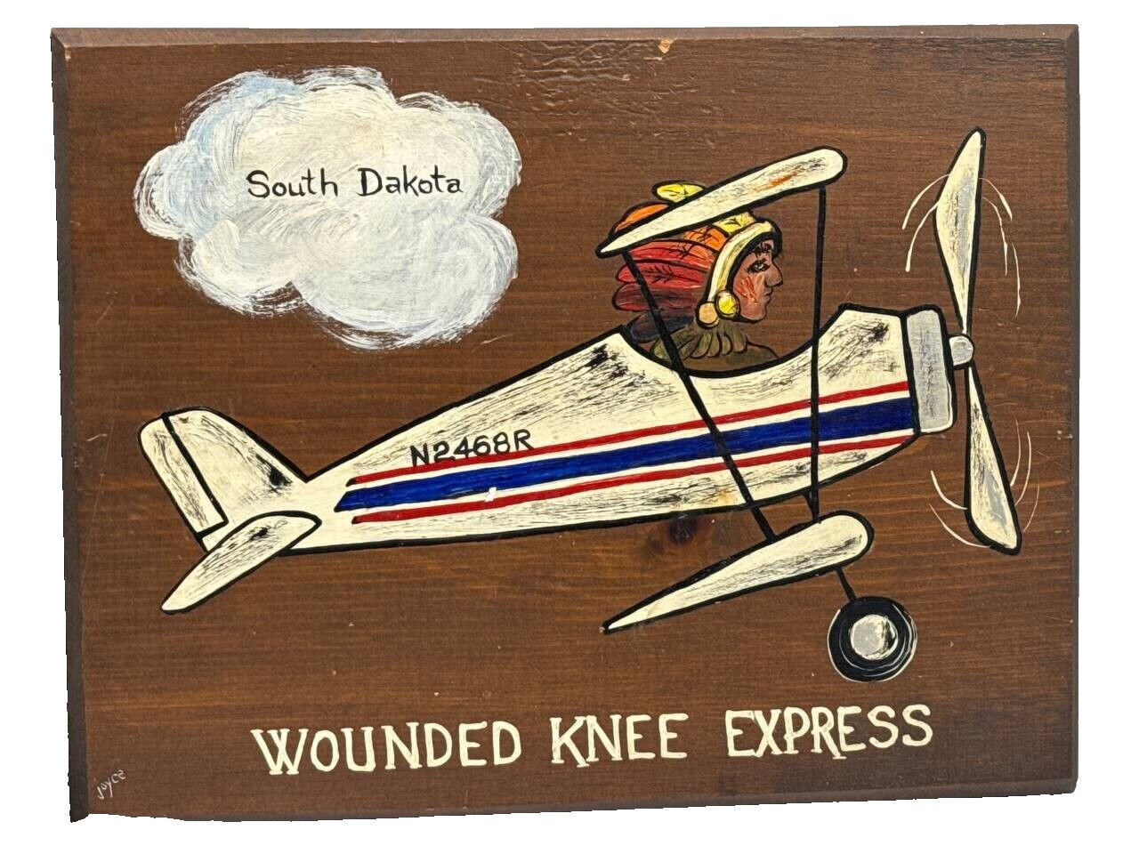 Chalet Wounded Knee Express South Dakota Vintage Wood Plaque Art 12×9 in