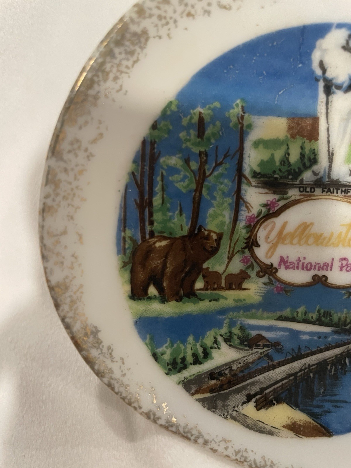 Vintage Yellowstone National Park 4.5 Inch Trinket Tray By Victoria Ceramics