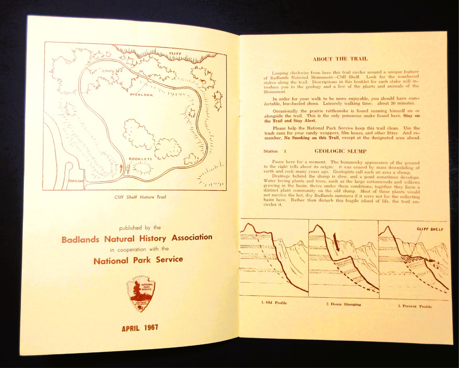 1967 Badlands National Monument Cliff Shelf Nature Trail with Map