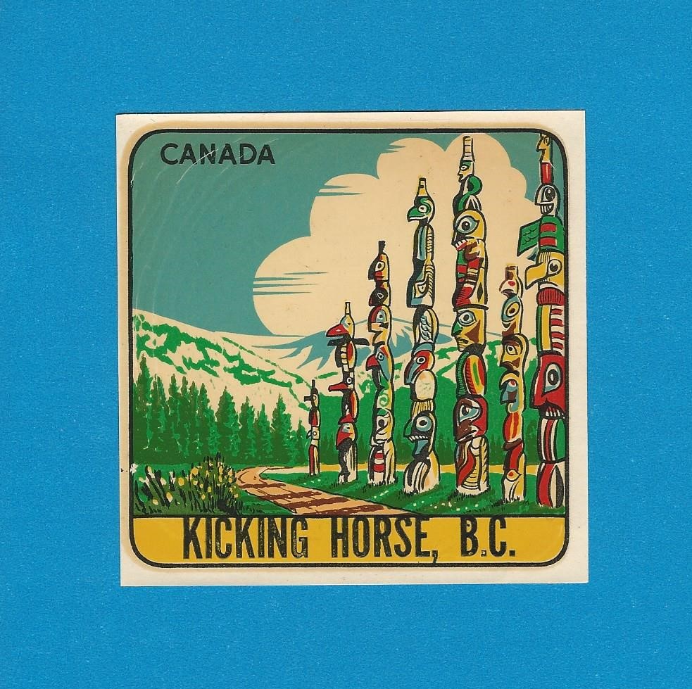 VINTAGE ORIGINAL 1951 “KICKING HORSE B.C.” THUNDERBIRD TOTEM PARK DECAL ART NICE