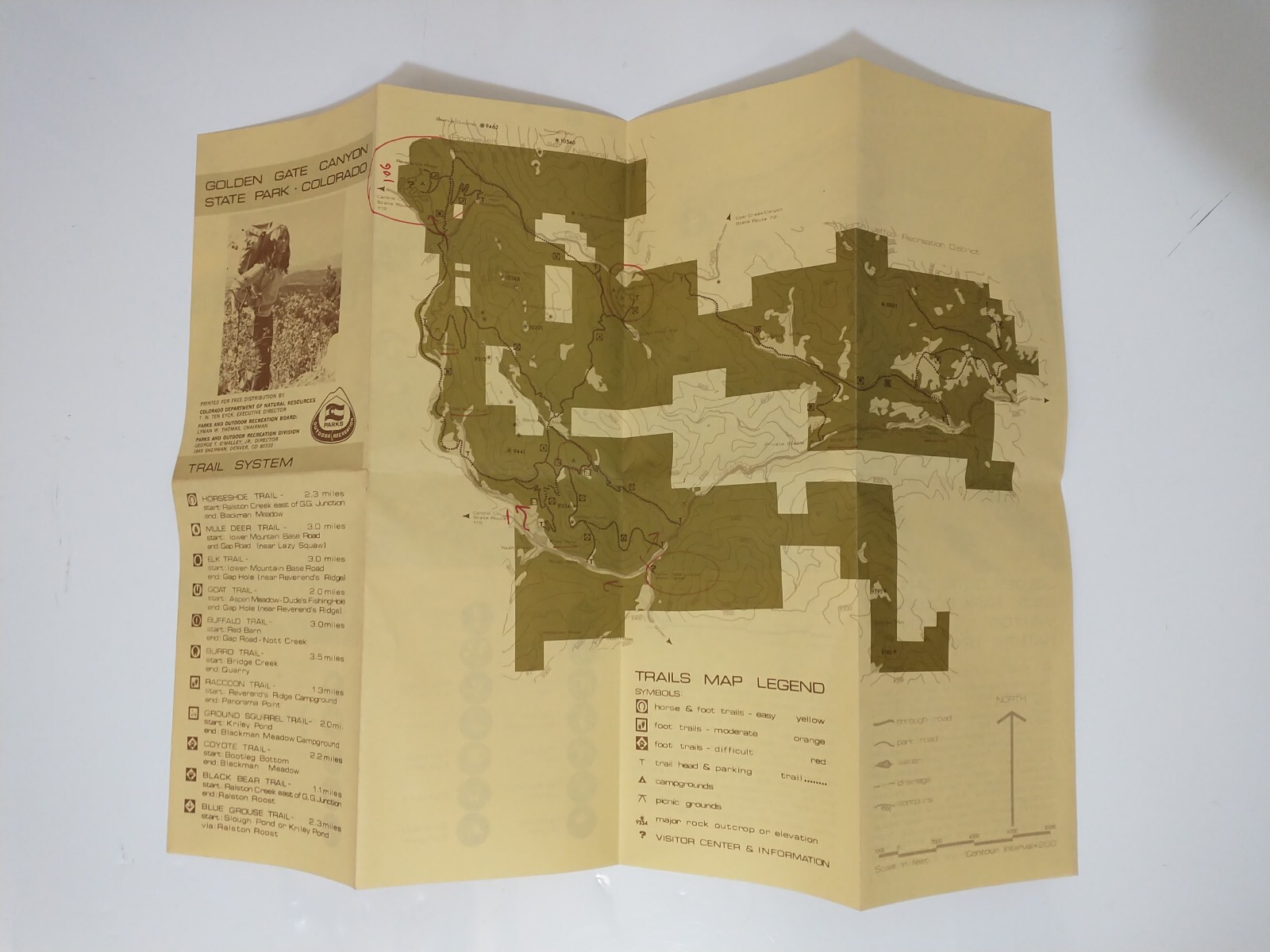 VTG Golden Gate Canyon State Park Trail Map Colorado Topographical Fold Out 70s