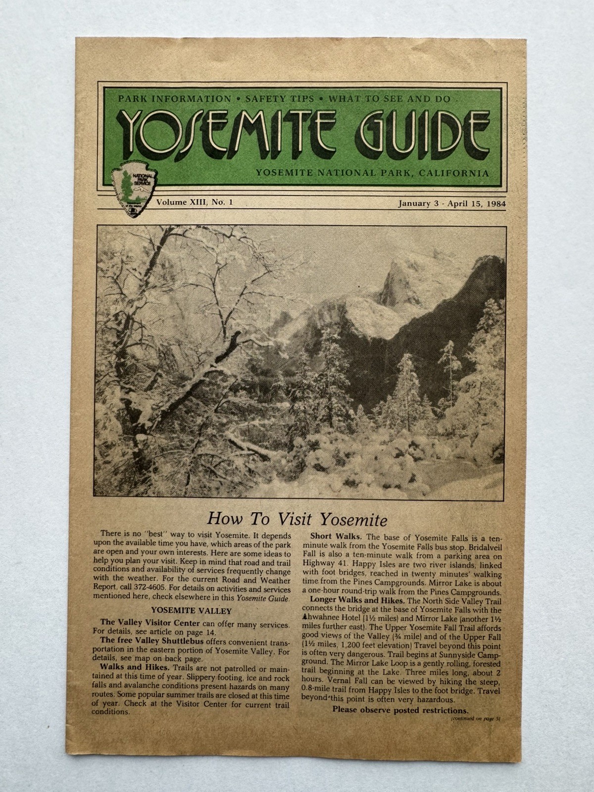 1984 Yosemite Guide Yosemite National Park Visitor Newspaper CA Map