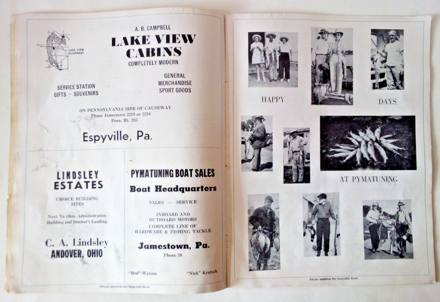 VTG 1949 PYMATUNING LAKE DIRECTORY SOUVENIR BROCHURE ANDOVER OHIO ADVERTISING F3
