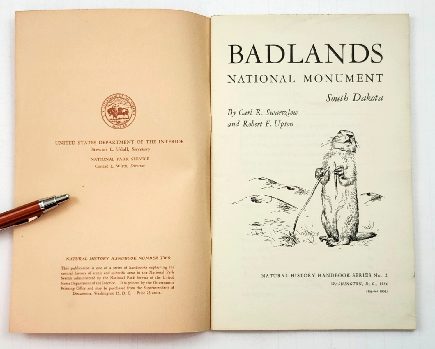 Badlands National Monument Natural History Handbook Vintage 1954 Reprint 1961