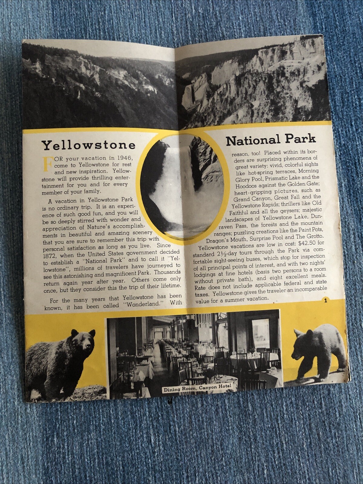 1946 Yellowstone National Park Travel Brochure Wyoming Hotels Old Faithful WY
