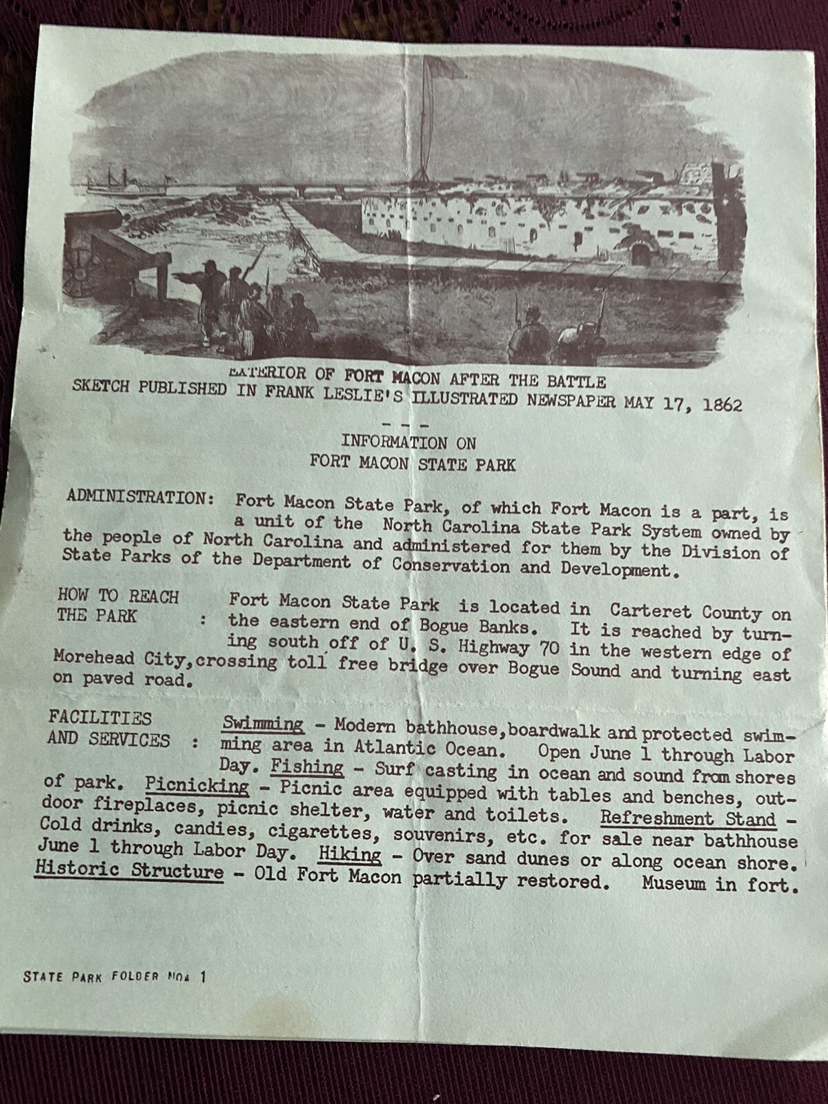 Brief History Of Fort Macon, NC Division Of State Parks Brochure
