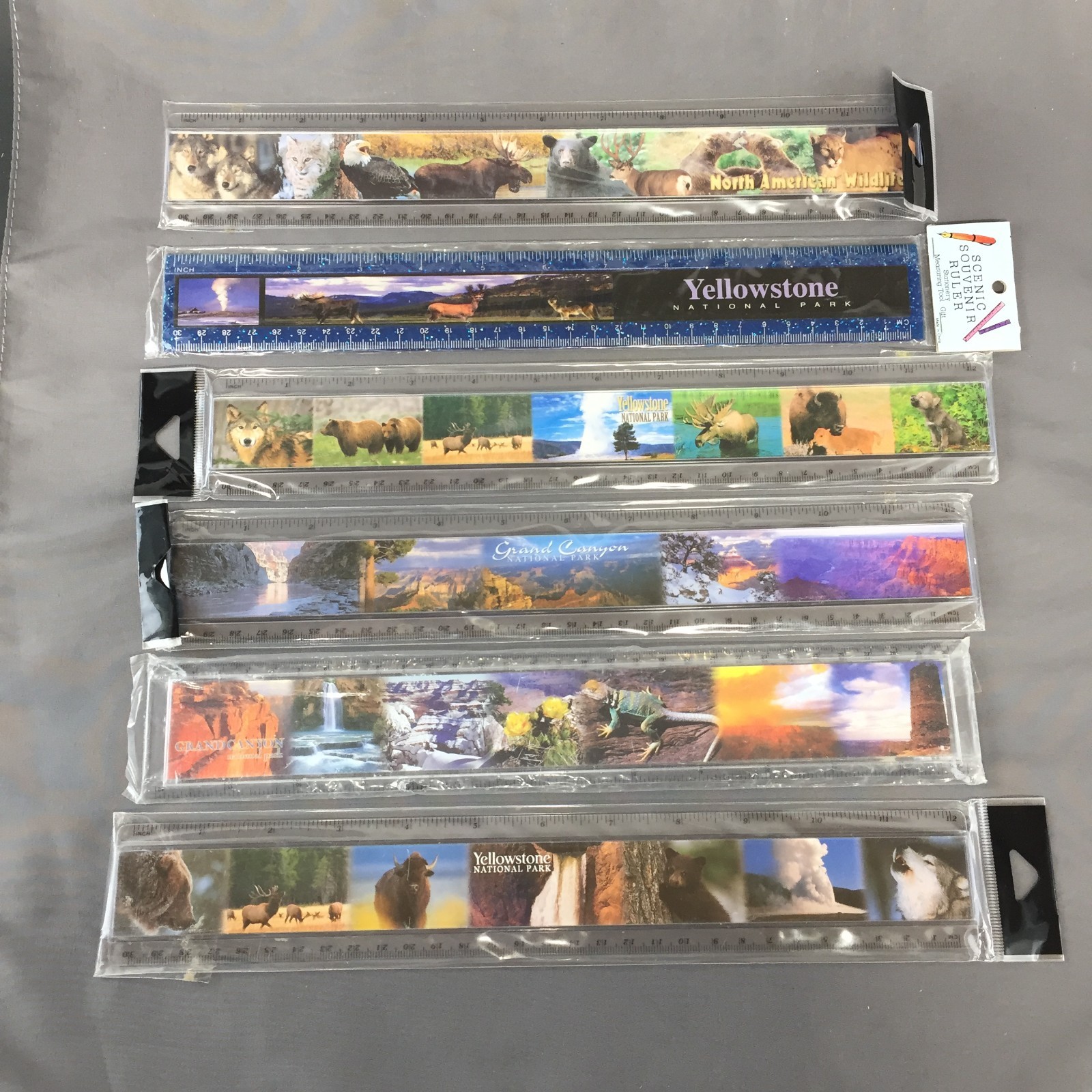 Lot of 6 NEW Souvenir Rulers – Yellowstone, Grand Canyon & N. American Wildlife