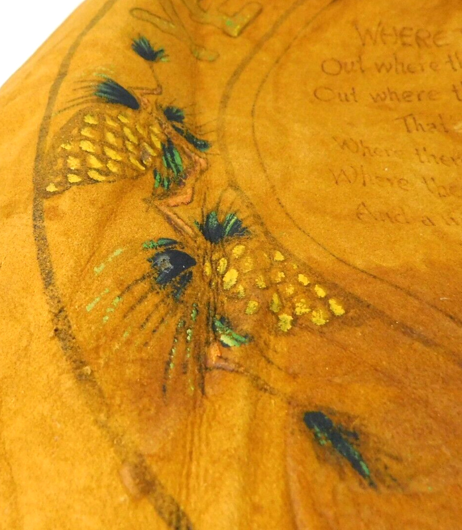 Vtg RARE Handcrafted Cowhide Yellowstone National Park Pillow Sham Poem Folk Art