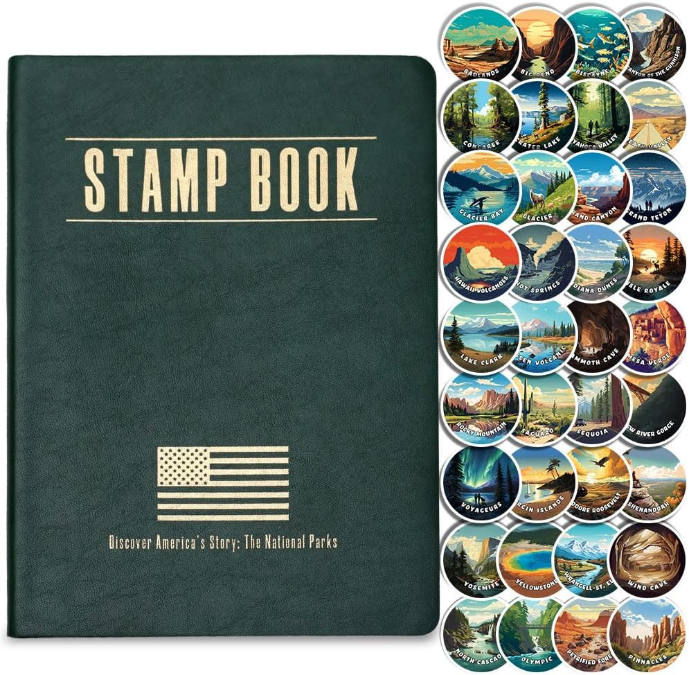 National Parks Stamp Book with Sticker Set, Full-Color National Park Book with P
