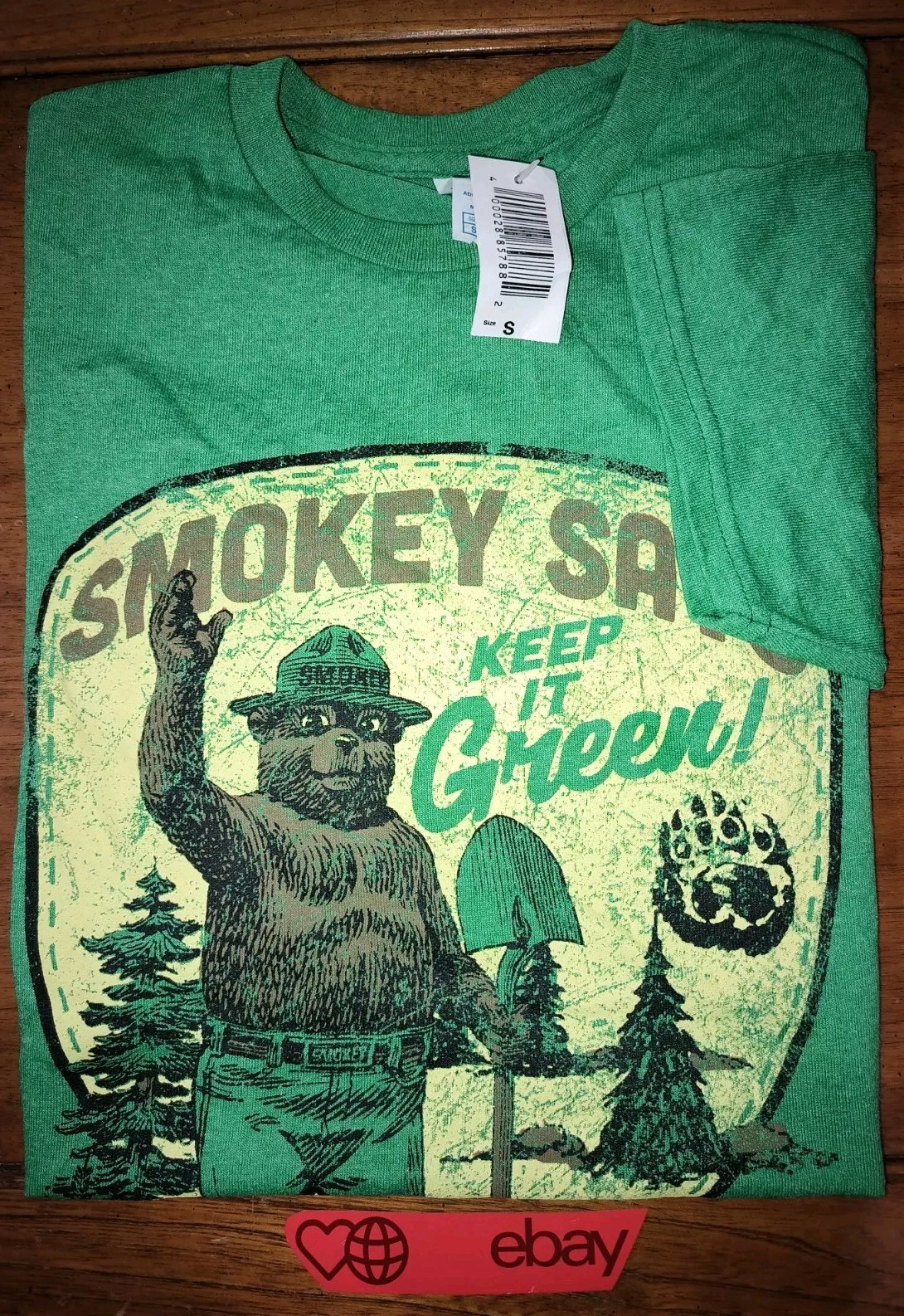 Vintage Looking Smokey The Bear Says Keep It Green T-Shirt New Men sz s New NWT!