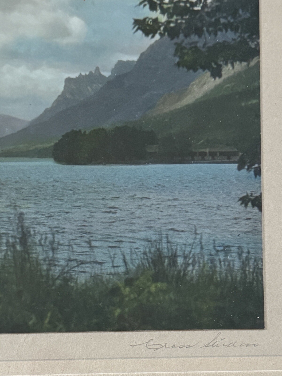 VTG 1920s Waterton Lakes Alberta Hand Tinted Photo AE Cross Studios Framed Art