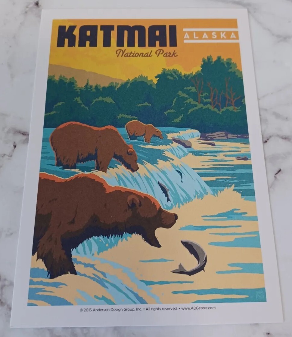 Katmai National Parks 100th Anniversary Illustrated Print Post Card