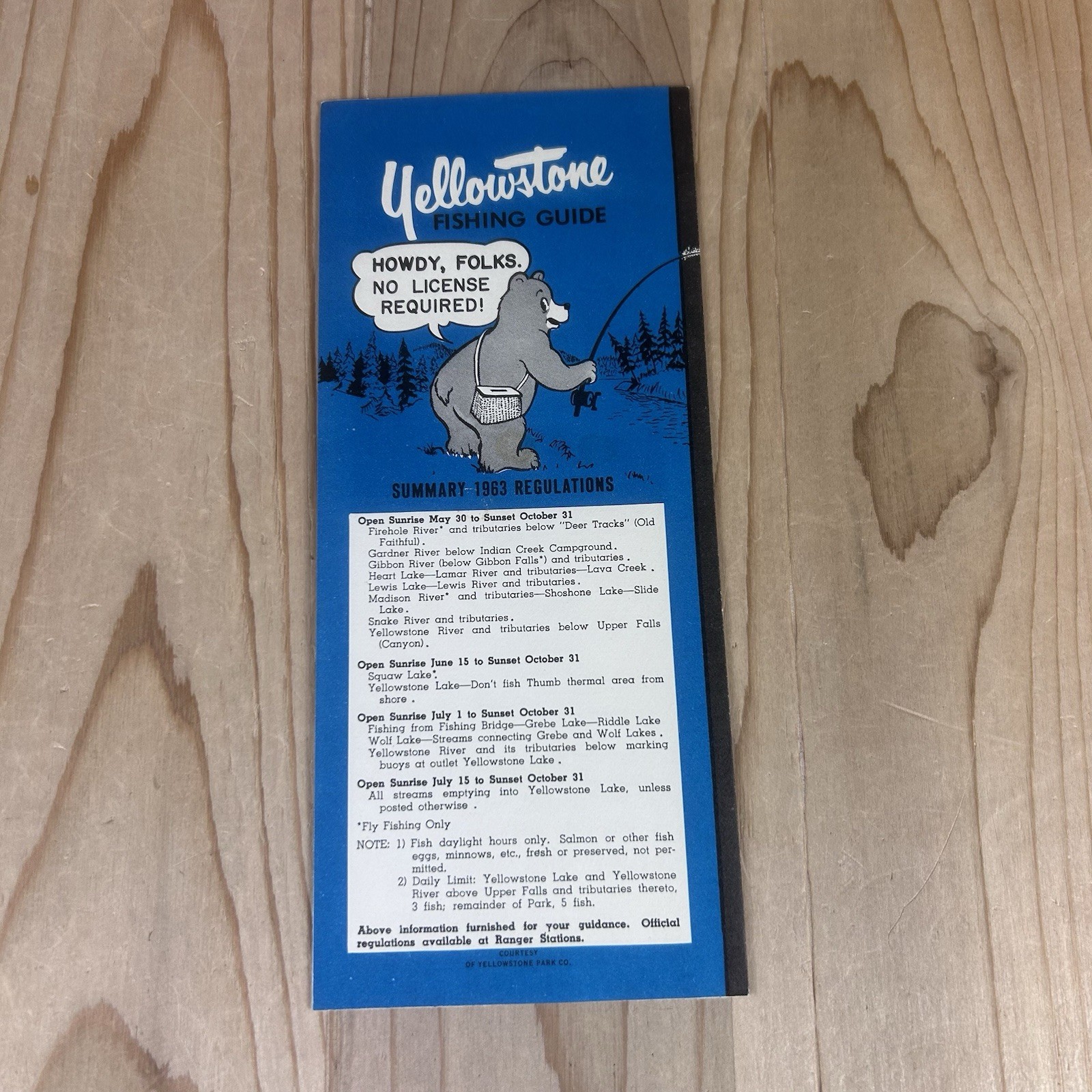 Yellowstone National Park Fishing Guide Summary 1963 Regulations Vintage
