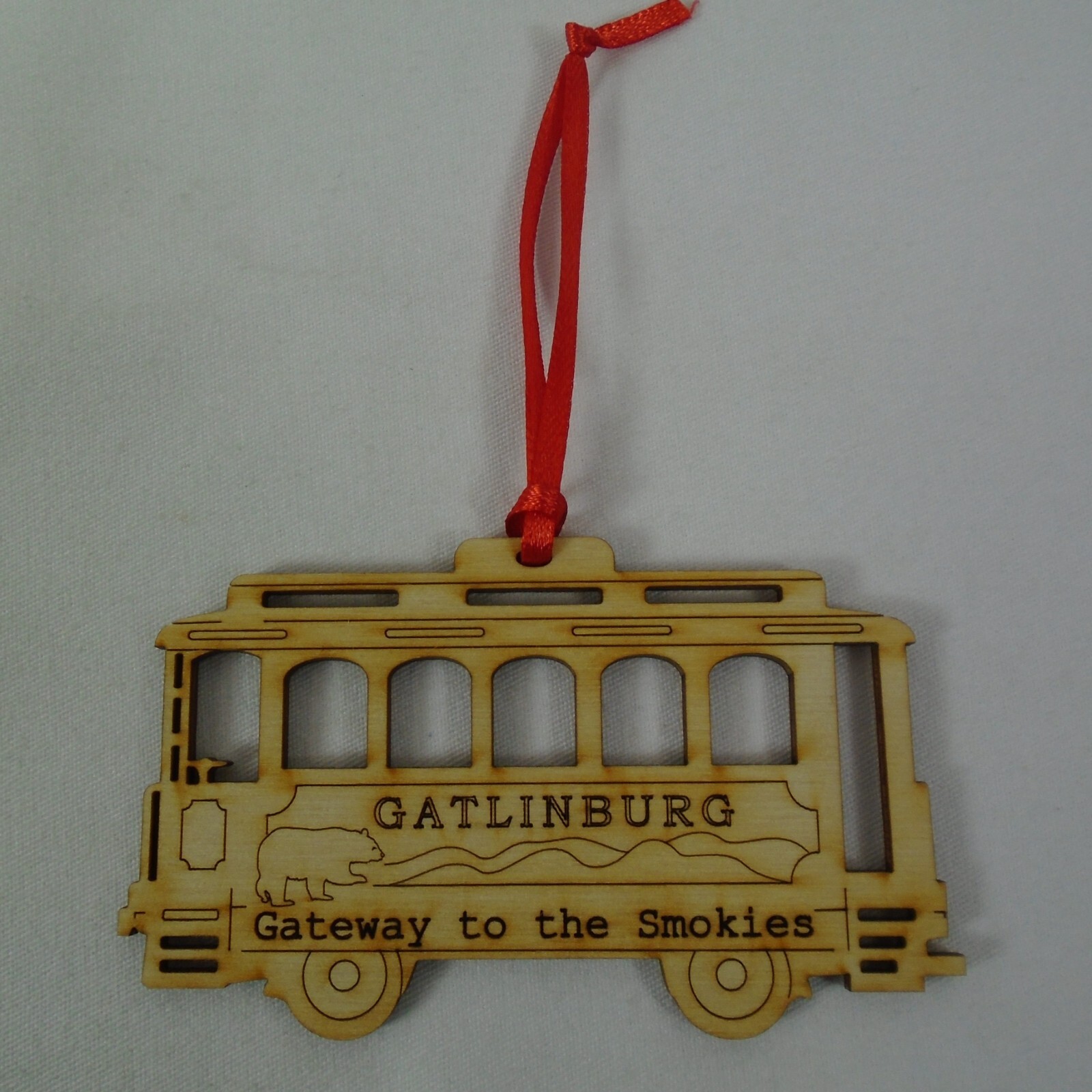Gatlinburg Tennessee Trolley Wooden 3D Christmas Ornament Great Smoky Mountain