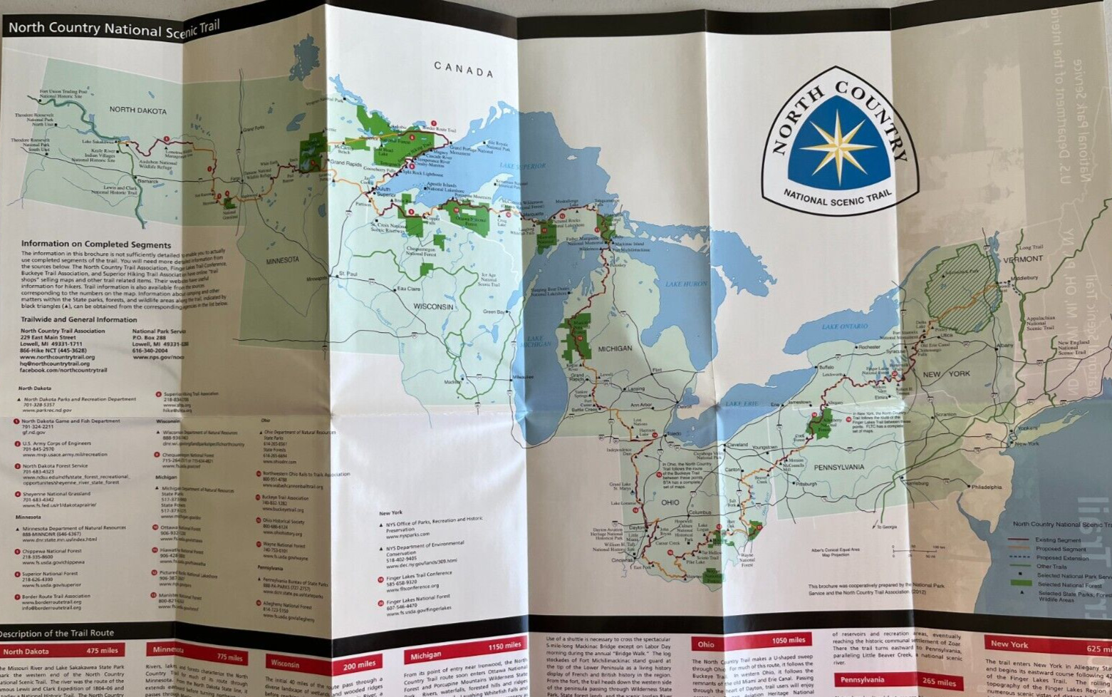 2026 NORTH COUNTRY TRAIL NATIONAL PARK SERVICE UNIGRID BROCHURE/MAP 7 States