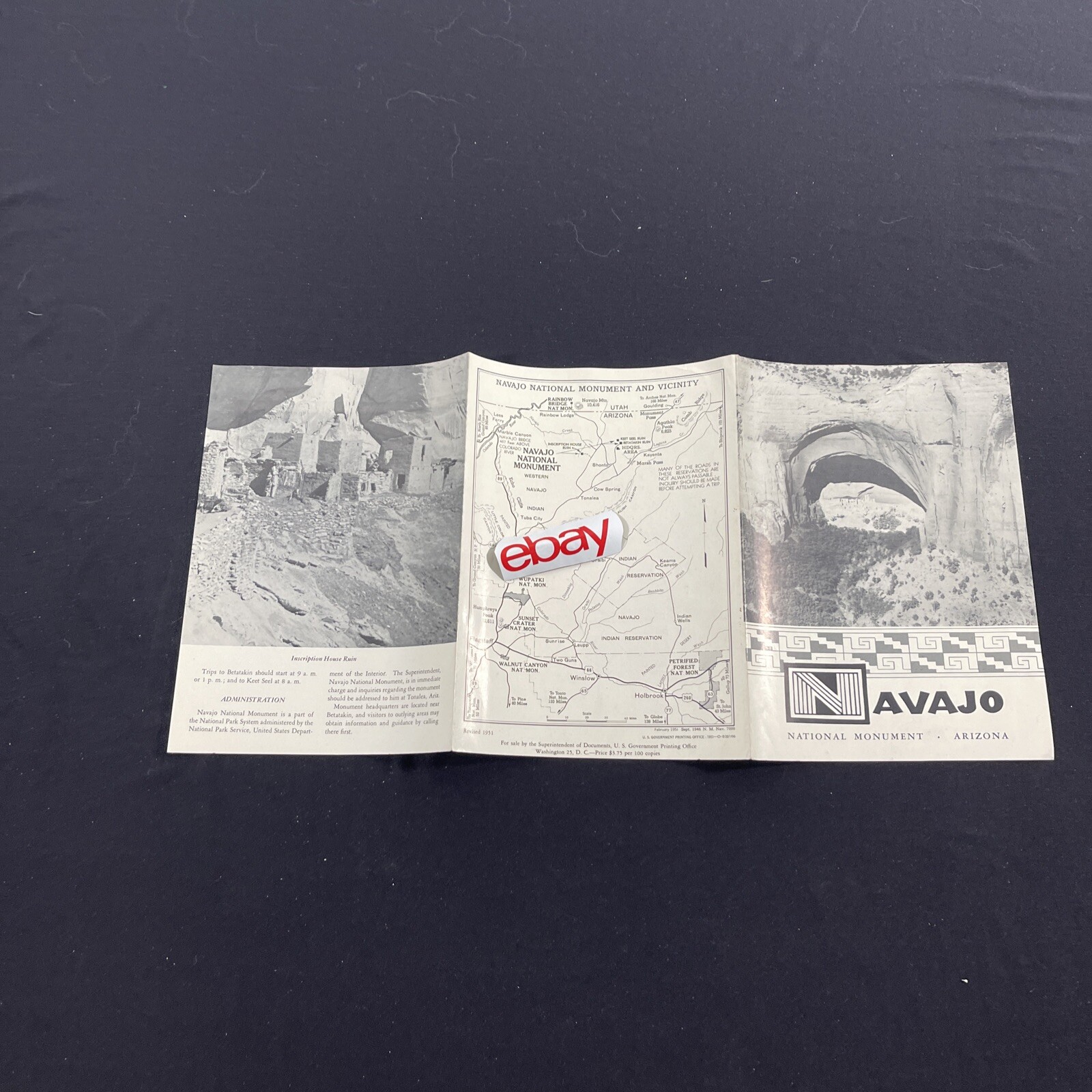 Vintage 1951 Navajo National Monument Brochure Pamphlet Map Guide Info booklet