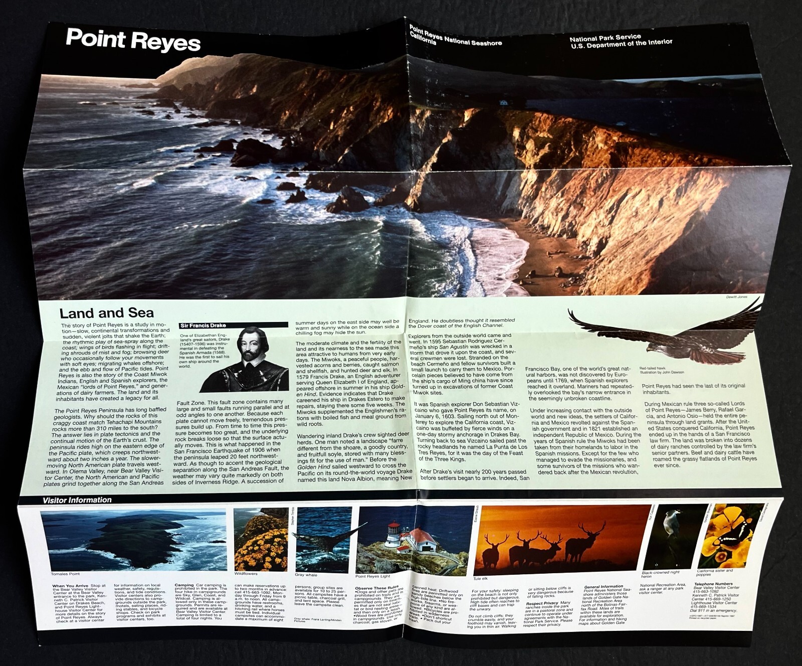 1997 Point Reyes National Seashore California Vintage Map Guide Travel Brochure
