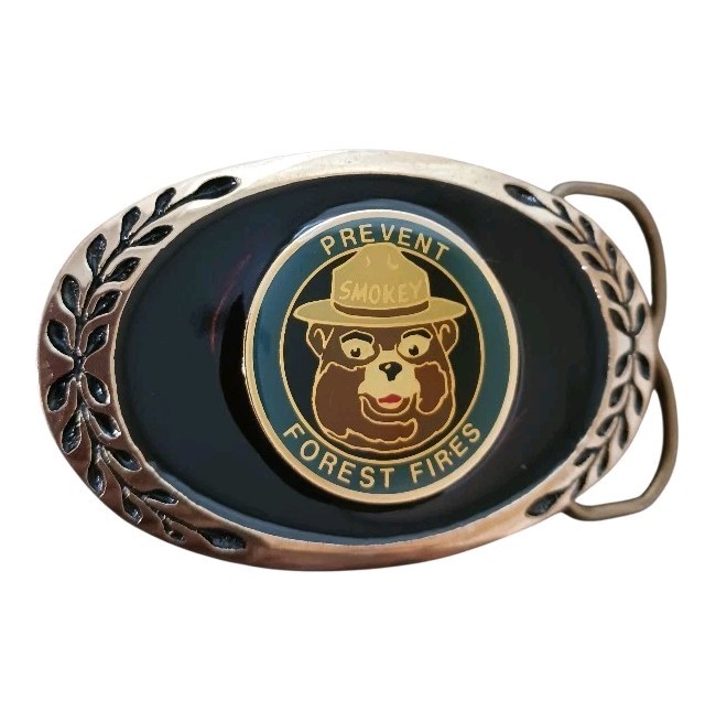 Smokey Bear Prevent Forest Fires Enamel Solid Brass Vintage Belt Buckle