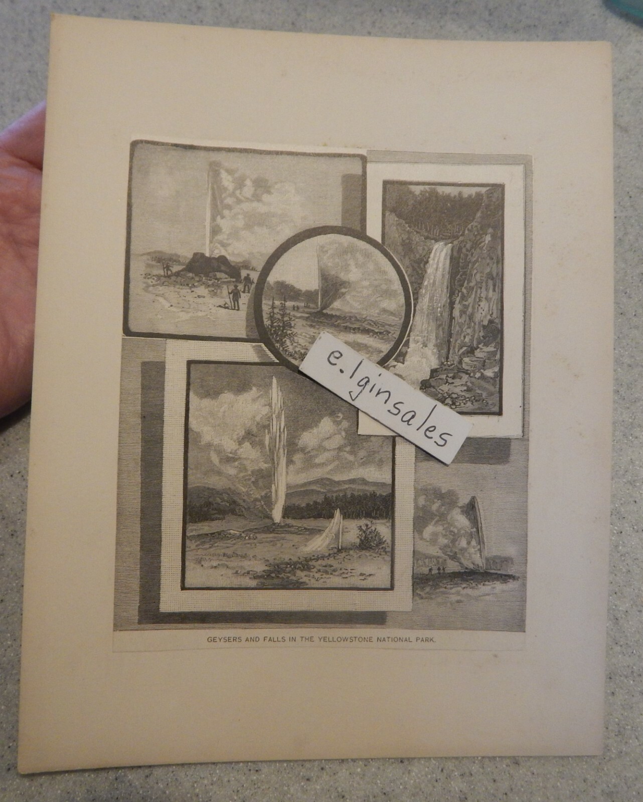 Geysers and Falls in the Yellowstone National Park – Paper on Cardboard – c 1880