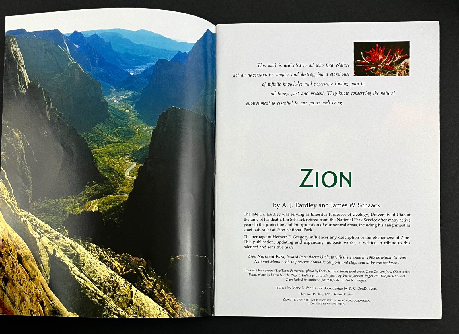 1996 Zion National Park Story Behind Scenery Vintage Travel Photo Guide Book