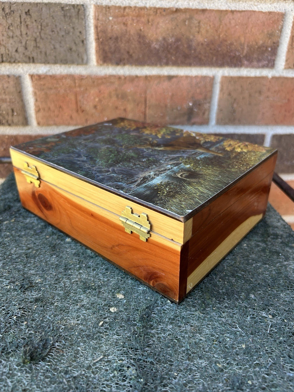 VTG Yellowstone Souvenir Wooden Box J Van Straalen Artwork Wildlife Park Rustic