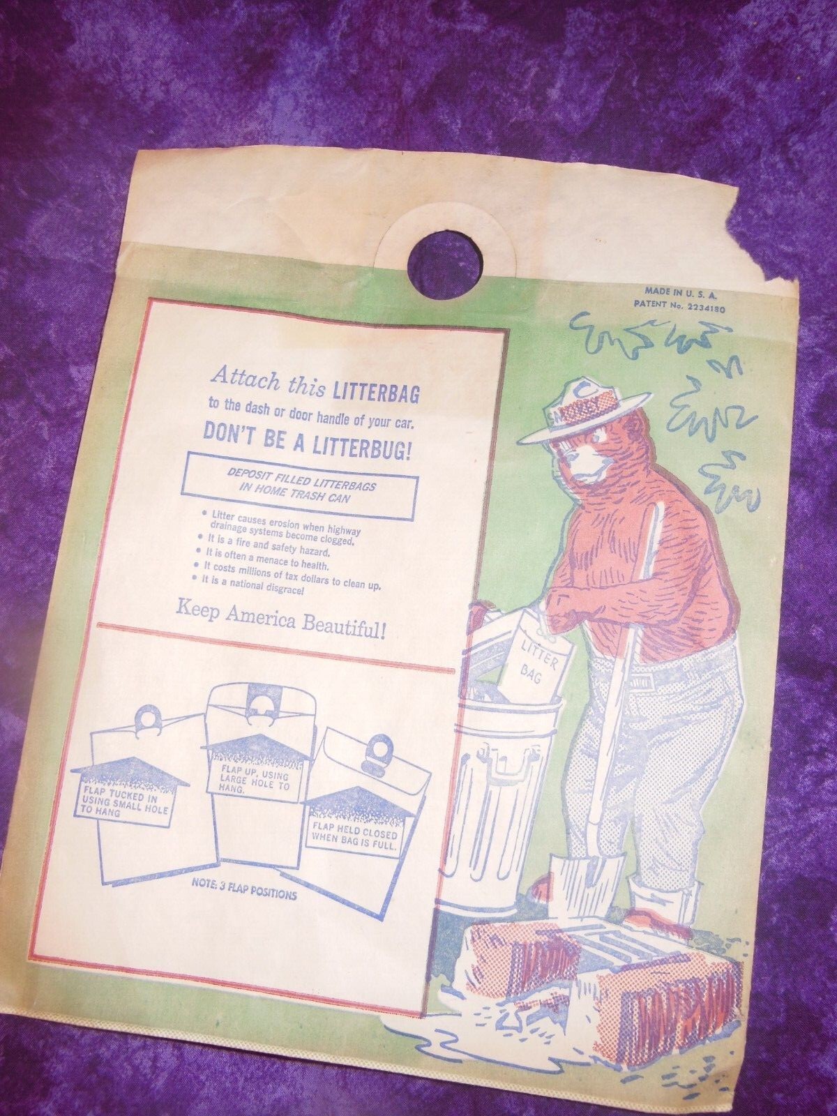 1960s Smokey The Bear Keep America Green Prevent