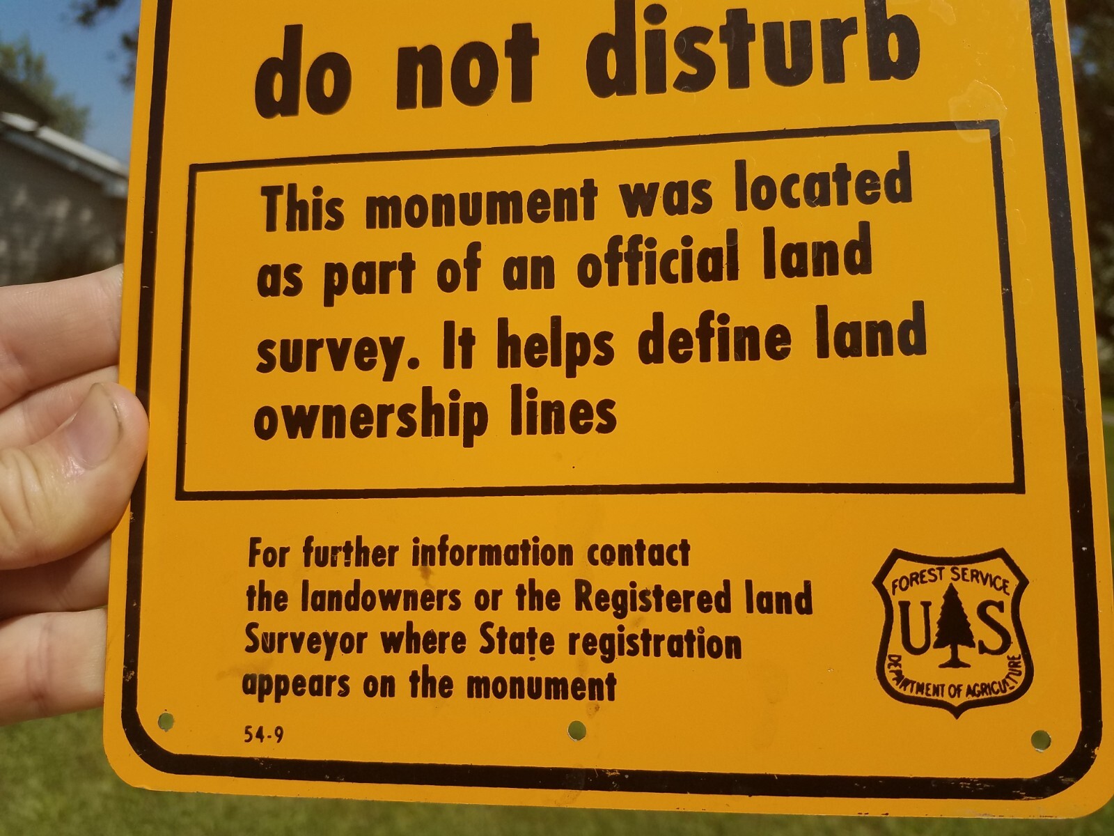 NOS Original Land Survey Monument Metal Sign National Forest Service 54-9