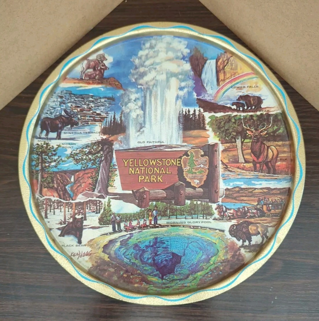 Ken Haag Metal Tray, VTG, Yellowstone National Park, 1960s