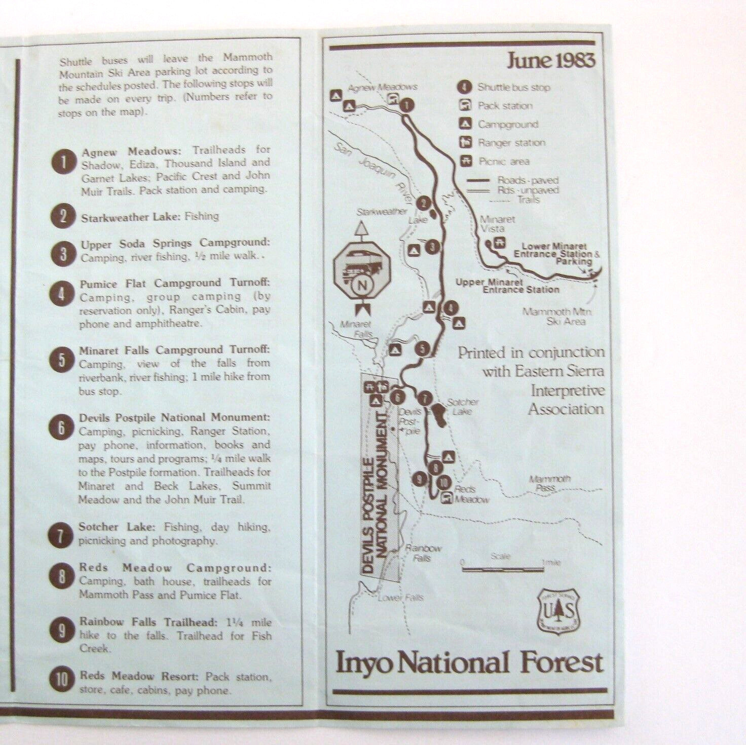 Inyo National Park Reds Meadow Devils Postpile Shuttle System Hiking Vintage 83