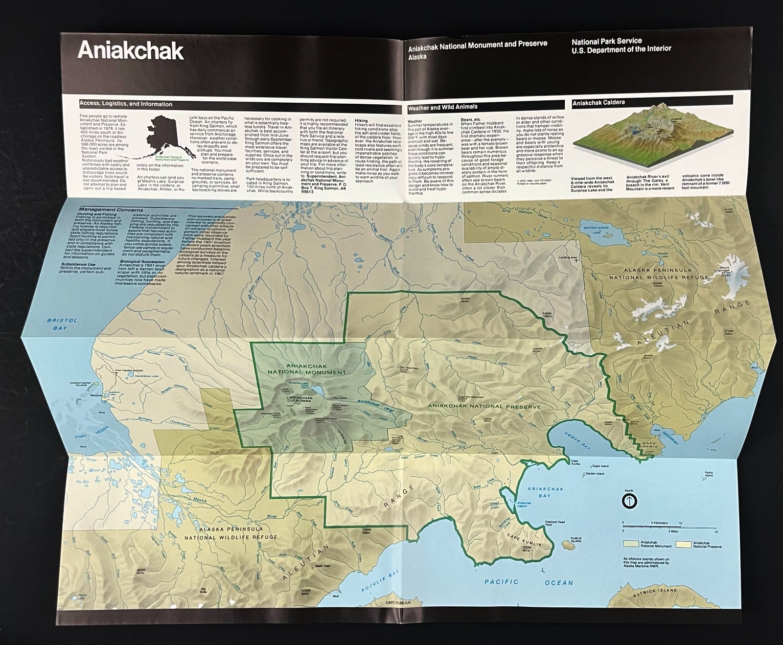 1999 Aniakchak Alaska National Preserve NPS Park Map Vtg Travel Brochure