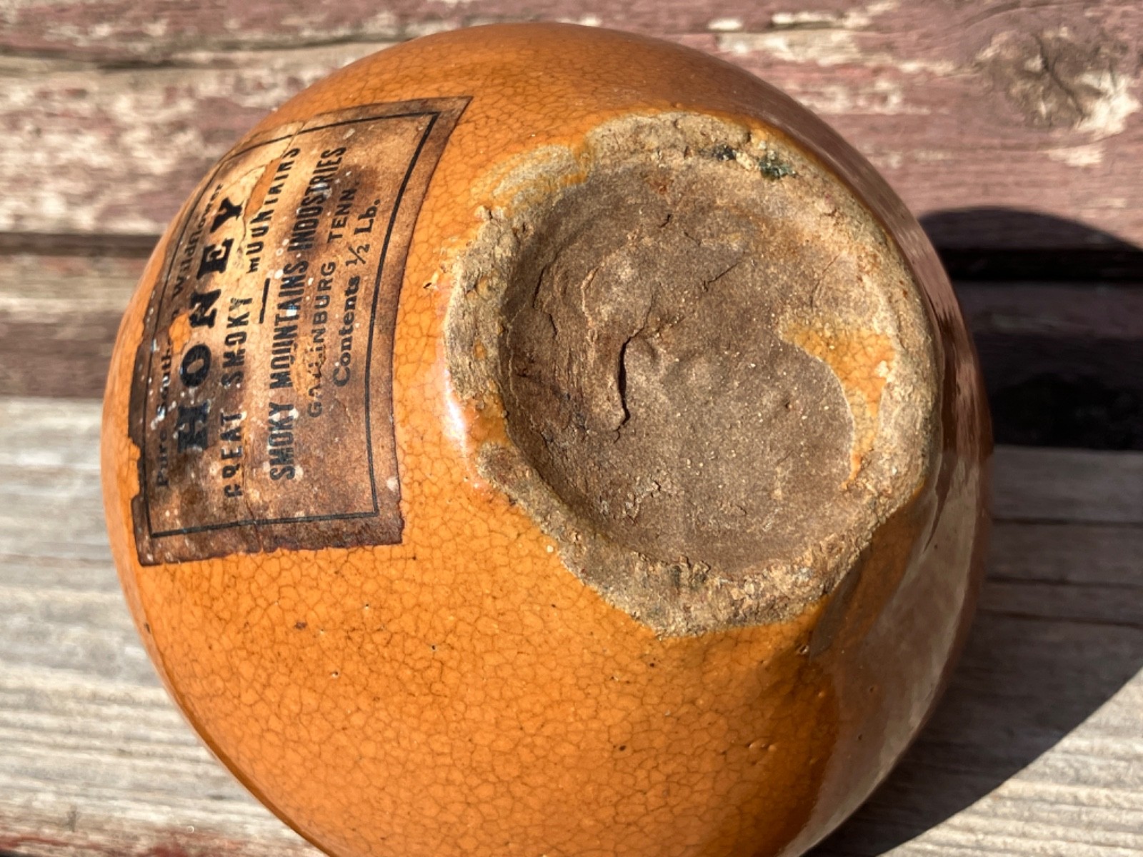 VTG GREAT SMOKY MOUNTAINS POTTERY LT BROWN HONEY STONEWARE JUG LABEL GATLINBURG