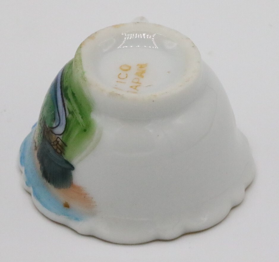 Nico Japan Miniature Great Smoky Mountains Cup Saucer Vtg Hand painted Souvenir