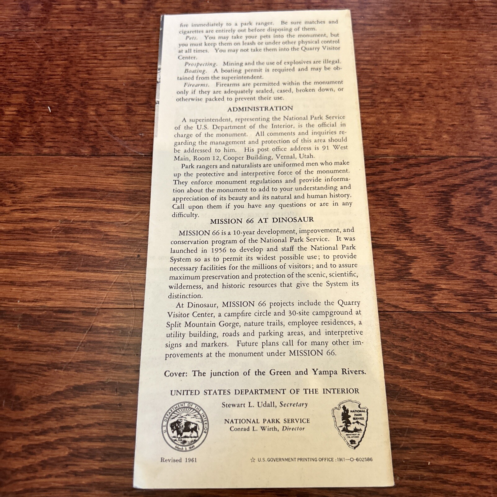 Vintage 1962 Dinosaur National Monument Brochure Pamphlet Map Guide Info CO UT