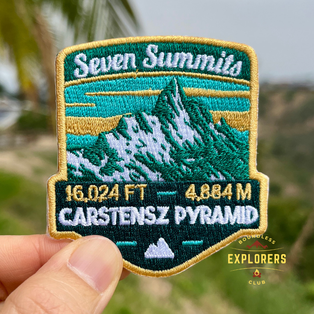 Carstensz Pyramid – Seven Summits Patch: 2.75-Inch Iron-On Embroidered Badge