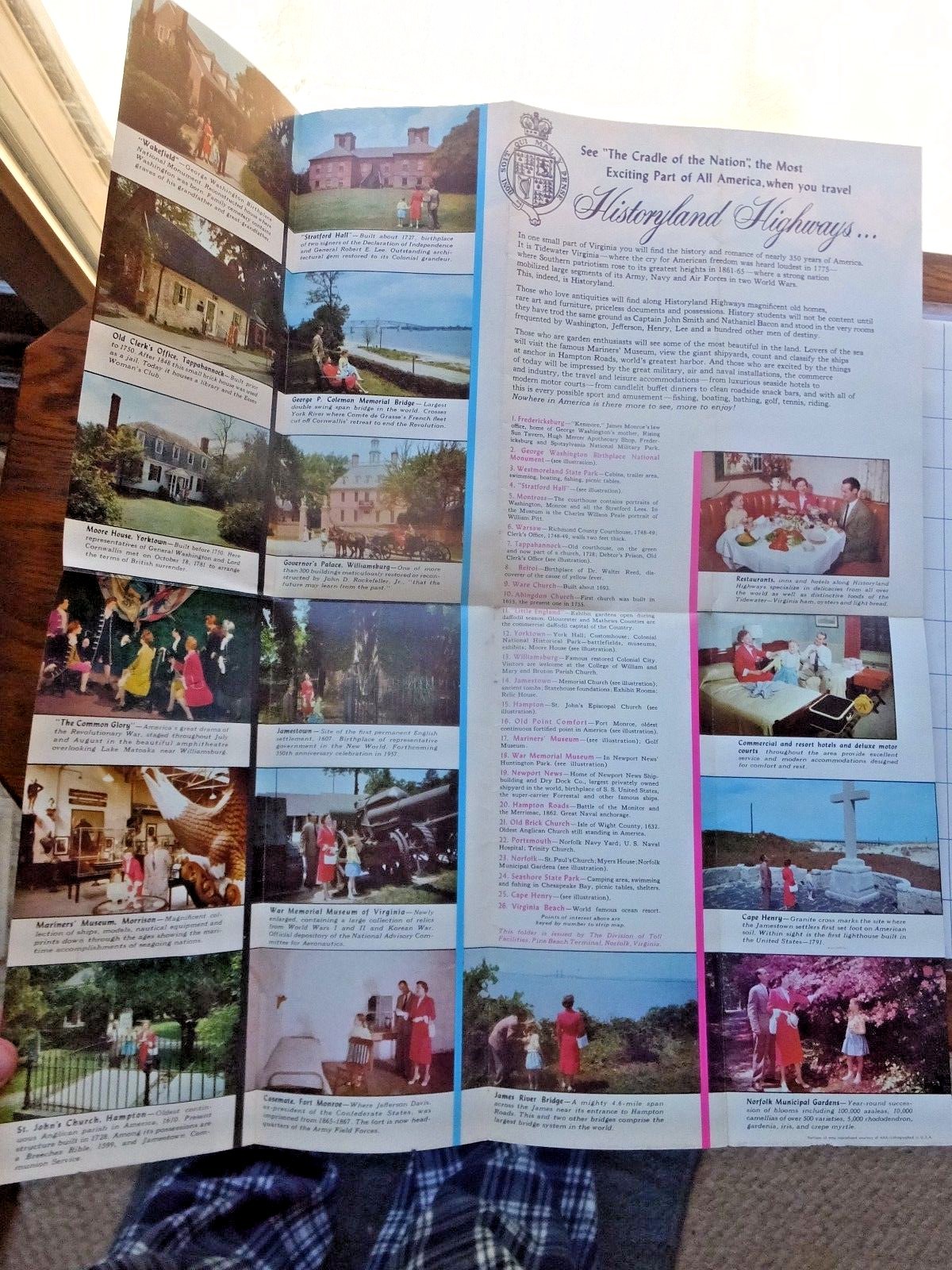1950’s Tidewater Virginia Historyland brochure. Highways U.S. 17 and VA 3.