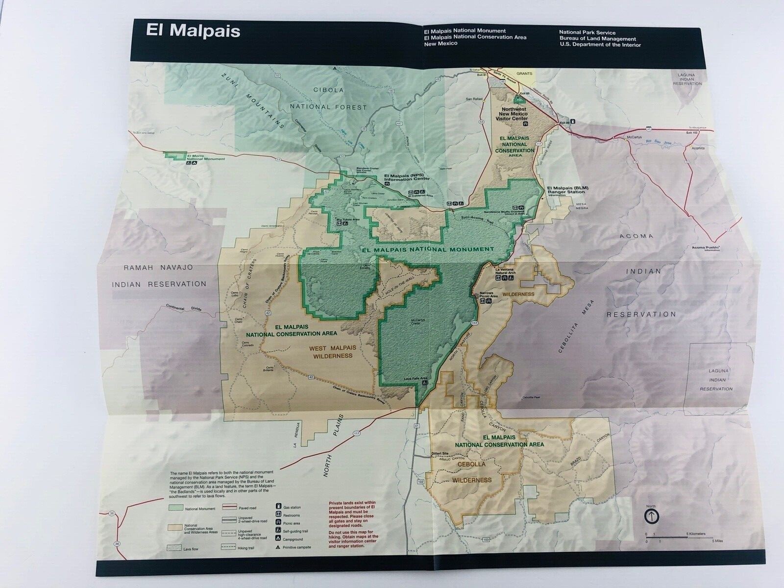 El Malpais National Monument Conservation Area New Mexico NM Guide Brochure Map