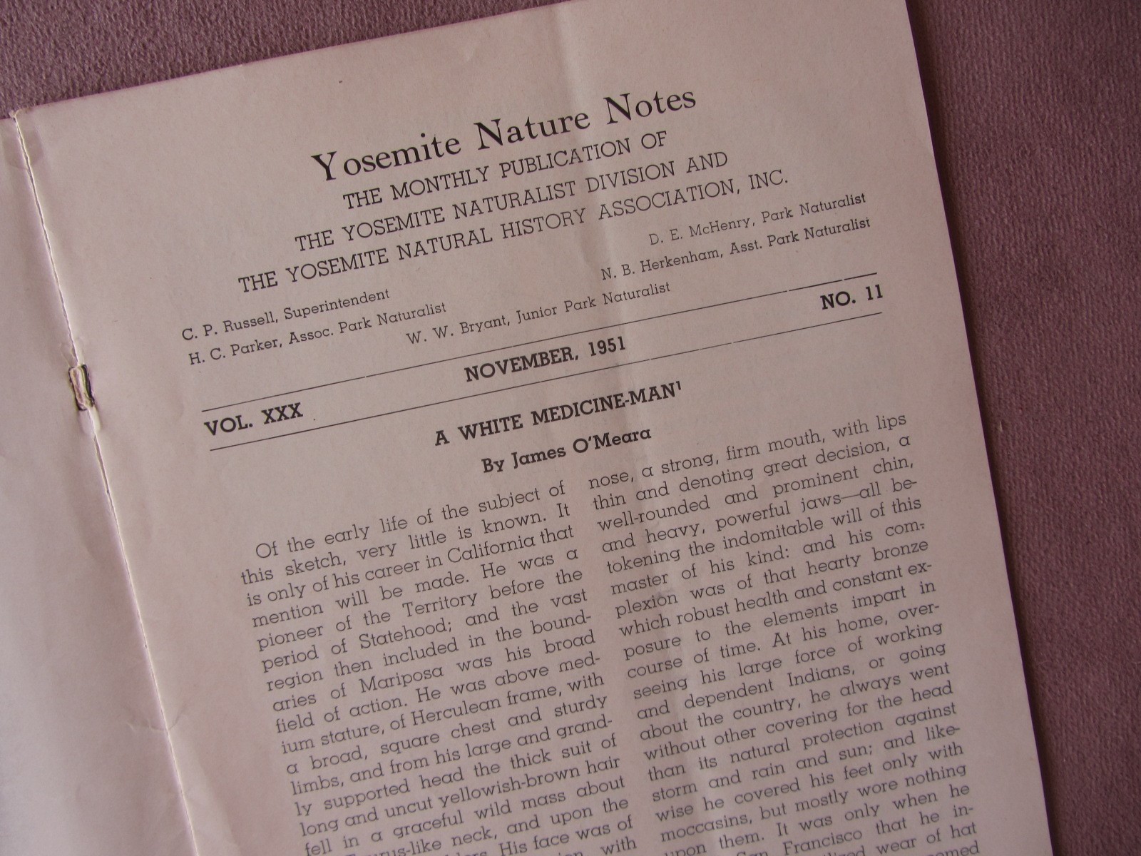 Vtg 1951 YOSEMITE National Park Nature Notes * White Medicine Man James Savage