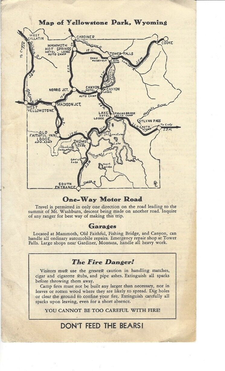 Vintage 1938 Yellowstone Park Accommodations Services Brochure Pamphlet