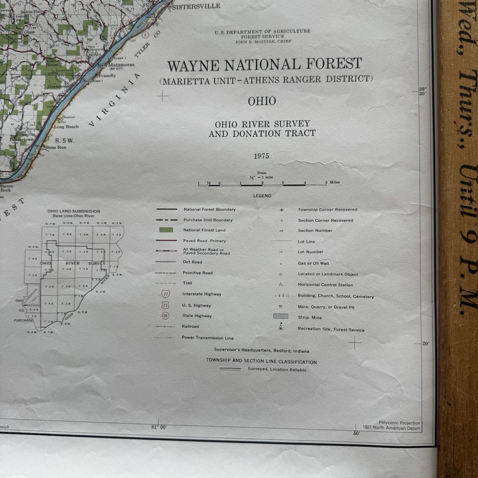 Vintage 1975 Wayne National Forest Ohio Map Marietta Unit USDA Forest Service