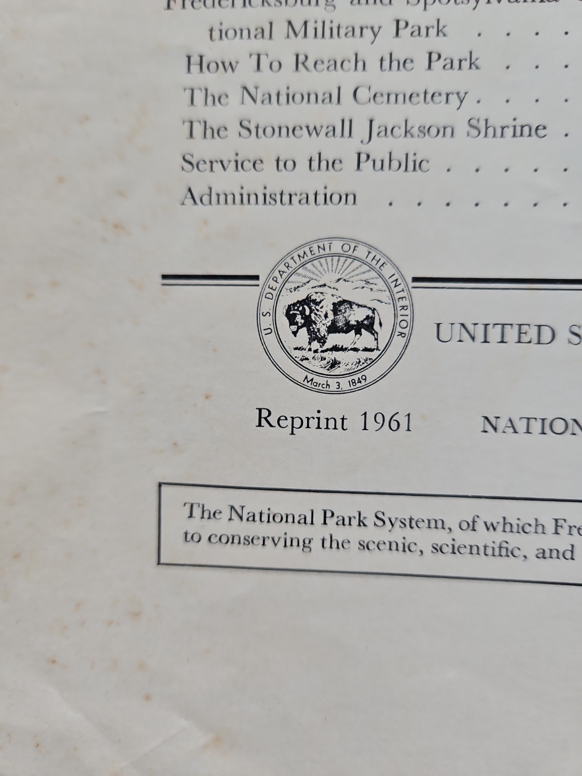 1961 Vntg Pamphlet Of Fredericksburg & Spotsylvania County Nationa Military Park