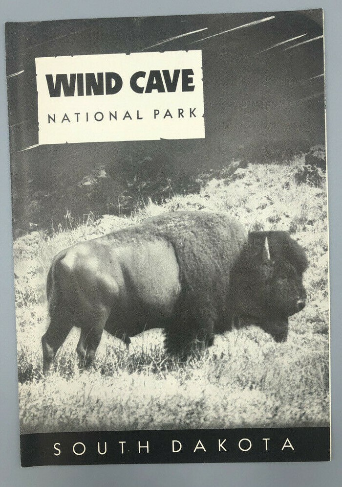 1954 WIND CAVE NATIONAL PARK South Dakota BUFFALO Map Vintage Travel