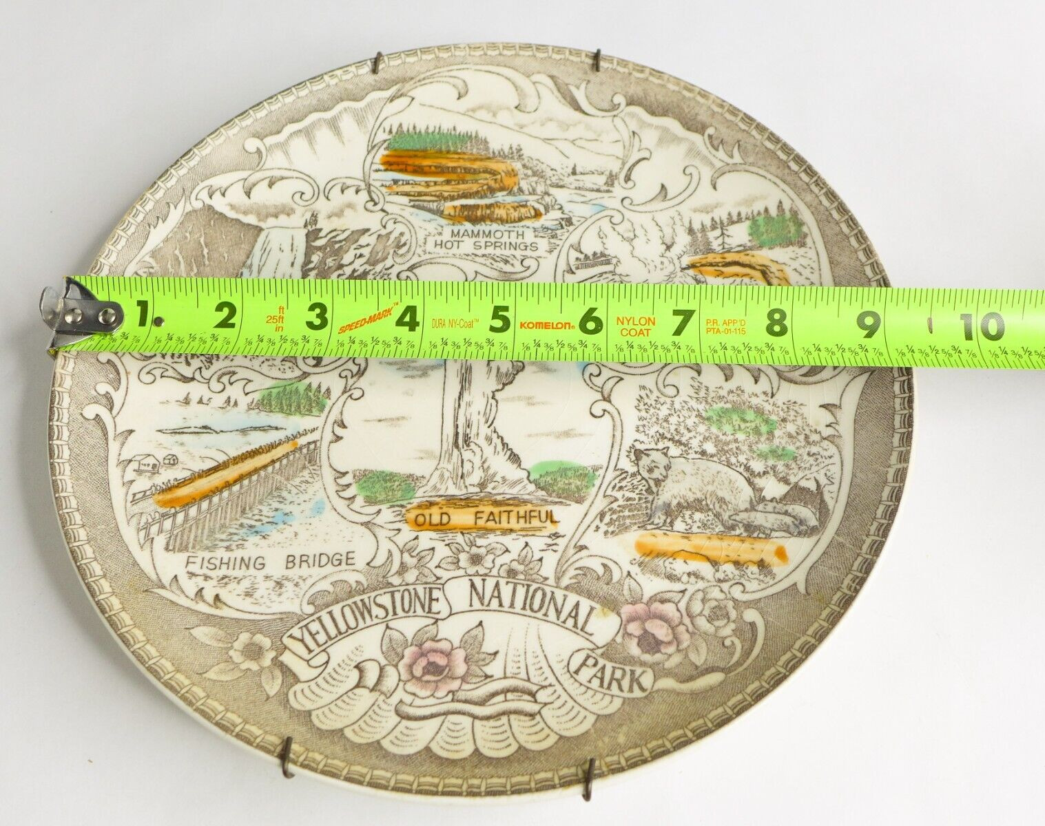 YELLOWSTONE NATIONAL PARK Souvenir Scenic Plate Old Faithful Hand Tinted 8.5 in