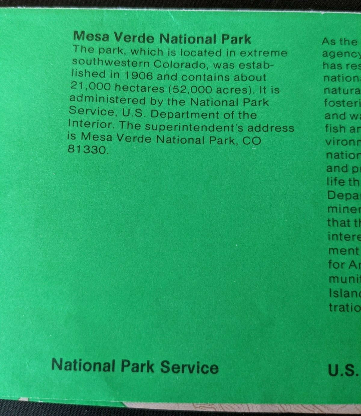 1983 MESA VERDE NATIONAL PARK. SOUVENIR FOLDOUT MAP, TOUR GUIDE. U.S DEPART. INT