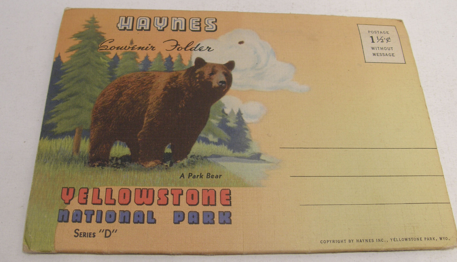 VINTAGE c1937 HAYNES SOUVENIR FOLDER POSTCARD YELLOWSTONE PARK SERIES A B C D
